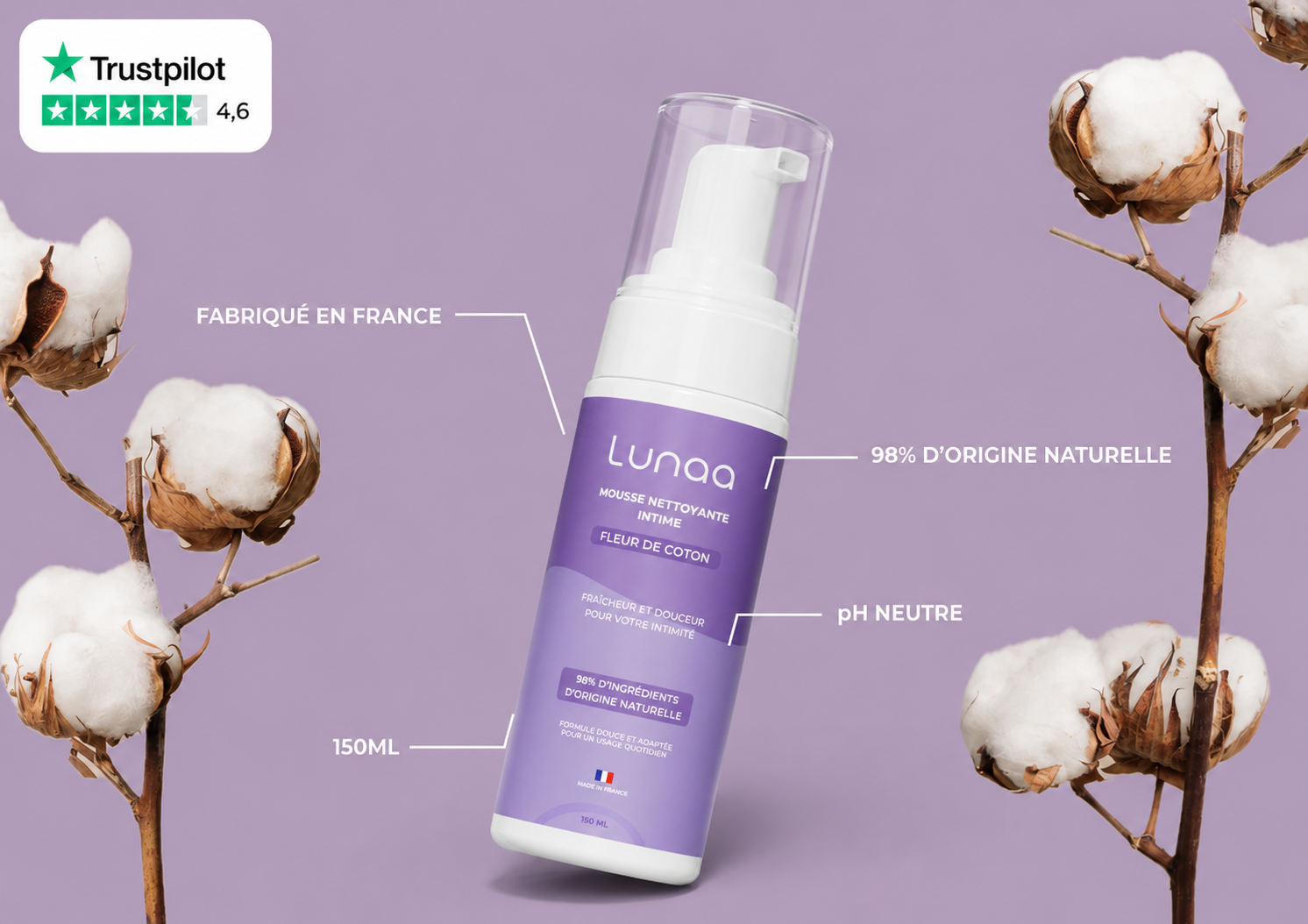 Mousse Nettoyante Intime 150ml - Fleur de coton thumbnail